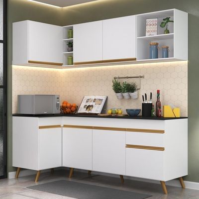 Cozinha Compacta De Canto Mp2058 Com Armário E Balcão Branca
