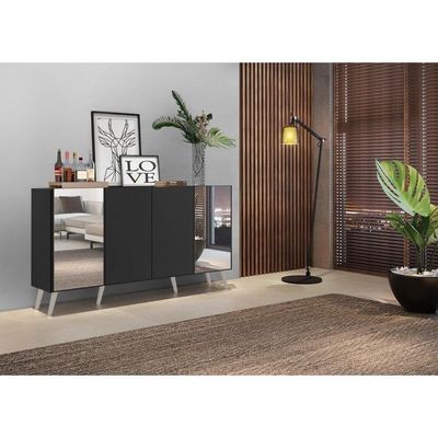 Aparador Buffet 4 Portas Retrô Vegas V3562 Preto/Branco
