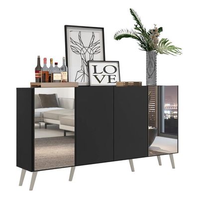 Aparador Buffet 4 Portas Retrô Vegas V3562 Preto/Branco
