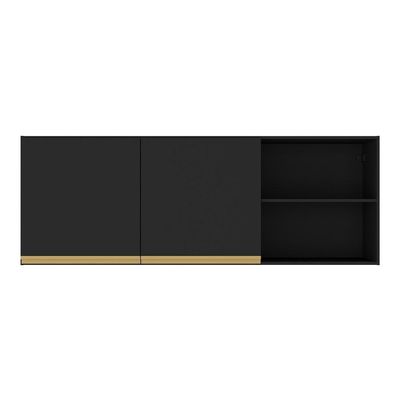 Armário De Cozinha Aéreo 150cm 2 Portas Veneza Multimóveis V3741 Preto/dourado Preto/dourado