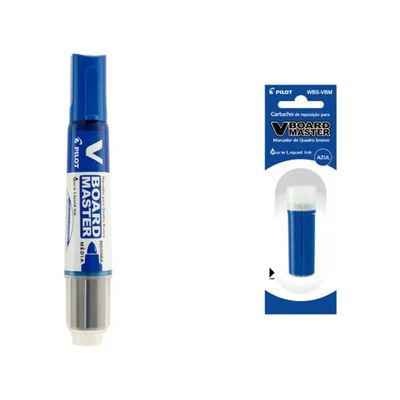 Kit Marcador Para Quadro Branco + Refil Pilot V-board Master Azul