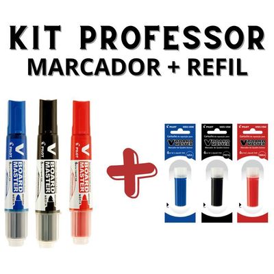 Kit 3 Marcadores Para Quadro Branco + Refil Pilot V-board Master