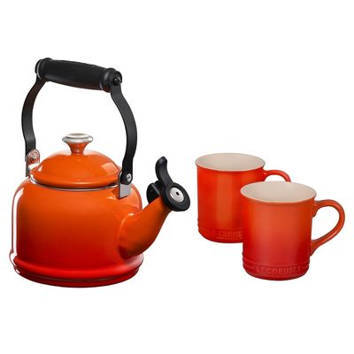 SET LE CREUSET CHALEIRA DEMI 1,1L E 2 CANECAS SEATTLE 400ML LARANJA 40103010905105