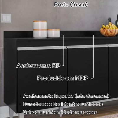 Tampo Para Balcao 180 Cm Bp Preto Eratto Moveis Preto