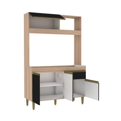 Armário De Cozinha Compacta Em Mdp Mel E Preto 1,94 X 1,24