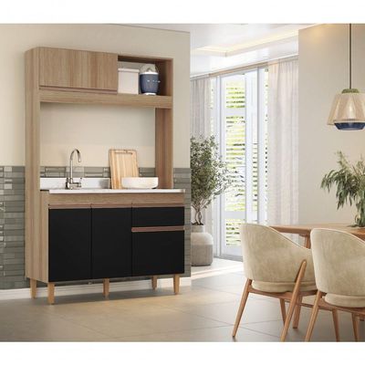 Armário De Cozinha Compacta Em Mdp Mel E Preto 1,94 X 1,24