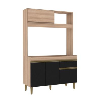 Armário De Cozinha Compacta Em Mdp Mel E Preto 1,94 X 1,24