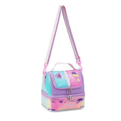 Kit Mochila De Rodinhas + Lancheira + Estojo Just Love Rainbow Chaveiro Denlex