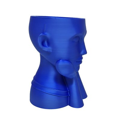 Rosto Enfeite Decoração Impressão 3D Porta Objeto Vaso 14 cm Sala Azul Metálico