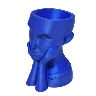 Rosto Enfeite Decoração Impressão 3D Porta Objeto Vaso 14 cm Sala Azul Metálico
