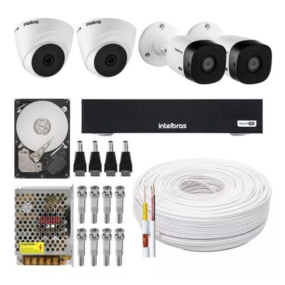 Kit Cftv 4 Câmeras Multi Hd 720p 1mp Dvr Intelbras Mhdx 1104