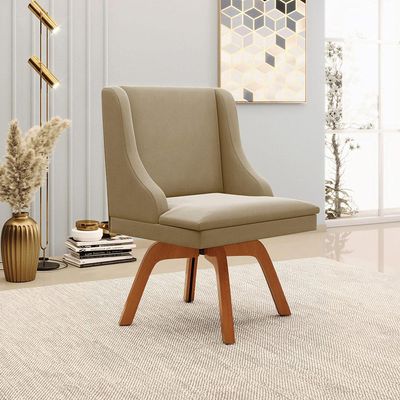 Kit 4 Cadeiras Decorativas Sala de Jantar Base Giratória de Madeira Firenze Suede Nude/Natural G19 - Gran Belo