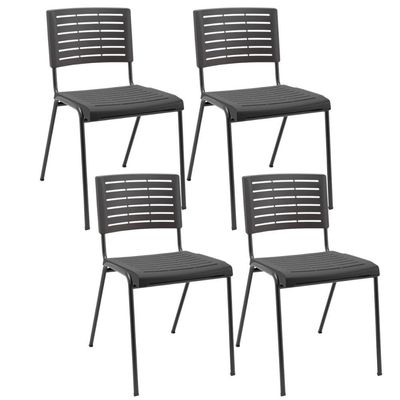 Kit 04 Cadeiras Empilhável Fixa Escritório Multiuso Base Preta Kimi P03 Preto - Lyam Decor