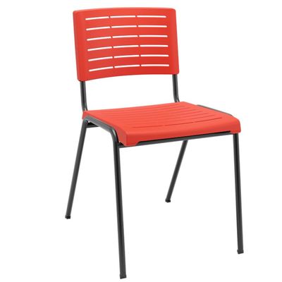 Kit 02 Cadeiras Empilhável Fixa Escritório Multiuso Base Preta Kimi P03 Vermelho - Lyam Decor