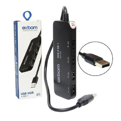 Mini Hub Usb 2.0 4 Portas Slim 480mbps UH-25X Preto