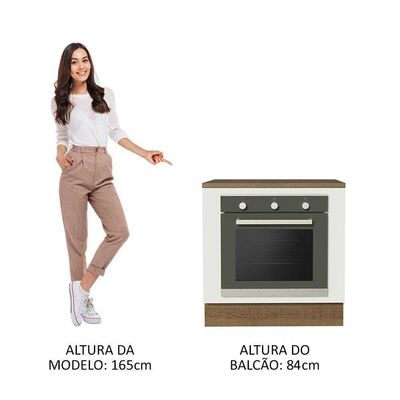 Balcão Para Forno De Embutir 80 X 60 Cm Com Tampo Agata, Glamy, Stella Madesa Rustic/branco