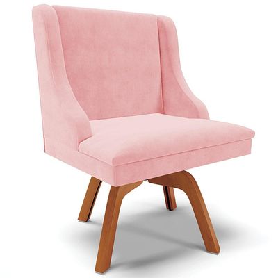 Kit 2 Poltronas Decorativas Base Giratória de Madeira Firenze Suede Rosa Bebê/Natural - Gran Belo