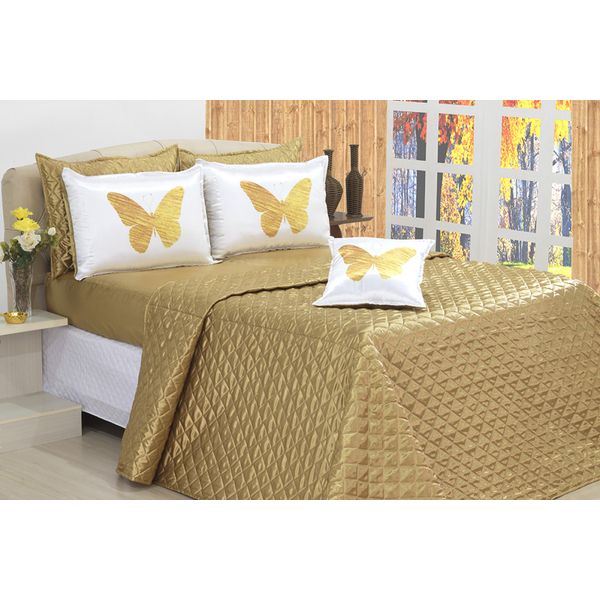 Kit Cobreleito E Lençol Capim Dourado Casal Padrão 07 Pçs