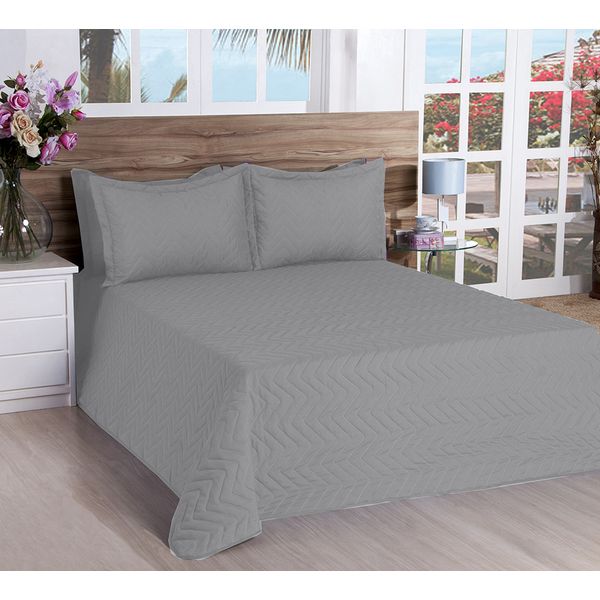 Cobre Leito Matelassado Classic Queen 03 Pçs Cinza