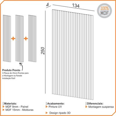 Painel Ripado de Madeira Para Sala Quarto 134x250cm Bairon D03 Freijó - Lyam Decor