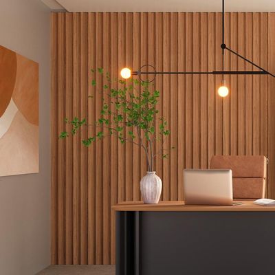 Painel Ripado de Madeira Para Sala Quarto 134x250cm Bairon D03 Freijó - Lyam Decor