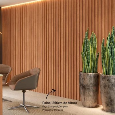 Painel Ripado de Madeira Para Sala Quarto 134x250cm Bairon D03 Freijó - Lyam Decor