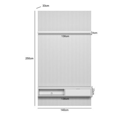 Painel Ripado Para TV 60 Pol Slats e Bancada Lisa 141x250cm L05 Nature Off White - Lyam Decor