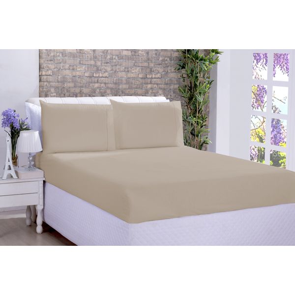 Jogo De Cama Lençol Ponto Palito Micropercal King 03 Peças Bege Jogo De Cama Lençol Ponto Palito Micropercal King 03 Peças Bege