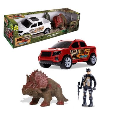 Kit Selvagem Dino Adventure - Carro, Dino e Boneco - 3 peças