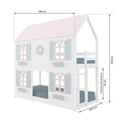 Beliche Montessoriano Casinha Bela Com Coração 4 Janelas Venezianas - Madeira Maciça Branco/rosa/verde | Housin