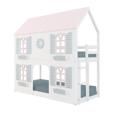 Beliche Montessoriano Casinha Bela Com Coração 4 Janelas Venezianas - Madeira Maciça Branco/rosa/verde | Housin