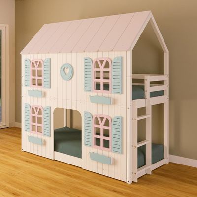 Beliche Montessoriano Casinha Bela Com Coração 4 Janelas Venezianas - Madeira Maciça Branco/rosa/verde | Housin