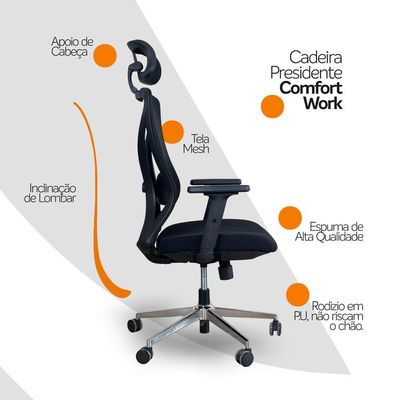 Cadeira De Escritório Presidente Ergonômica Oficial Corporativa Work Apoio Nuca