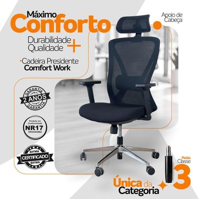 Cadeira De Escritório Presidente Ergonômica Oficial Corporativa Work Apoio Nuca
