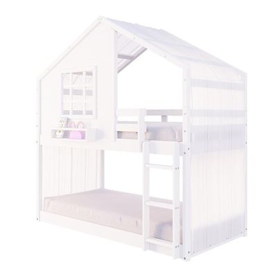 Beliche Montessoriano Casinha Com Janela E Cortina Madeira Maciça Branco Housin