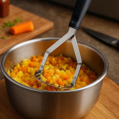 Amassador de Batatas Legumes Manual Tramontina Utilità Inox Espremedor Cabo Ergonômico Preto