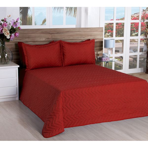 Cobreleito Matelassado Classic Queen 03 Pçs Vermelho