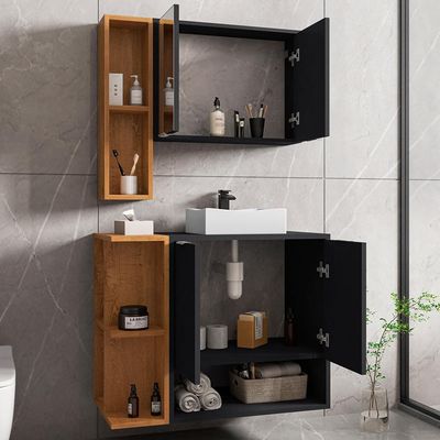 Gabinete Para Banheiro Com Cuba e Espelho Siesta B02 Preto Fosco Naturalle - Lyam Decor