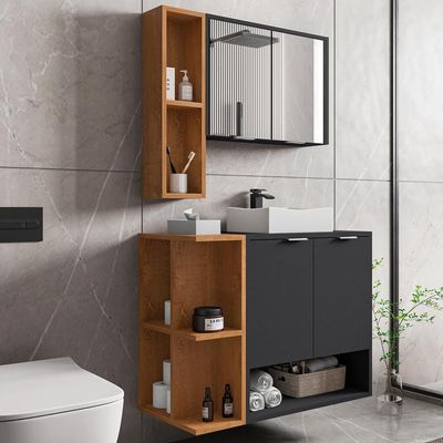Gabinete Para Banheiro Com Cuba e Espelho Siesta B02 Preto Fosco Naturalle - Lyam Decor