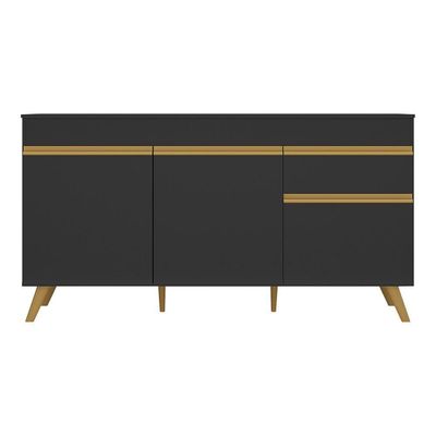 Balcão Cozinha Gabinete Pia 3 Portas 1 Gaveta Preto