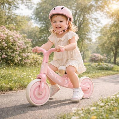 Bicicleta Equilíbrio Infantil Sem Pedal Rosa Ajustável 30kg