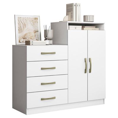 Comoda 4 Gavetas 2 Portas 115 Cm Londres Branco Armoveis Branco