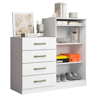 Comoda 4 Gavetas 2 Portas 115 Cm Londres Branco Armoveis Branco