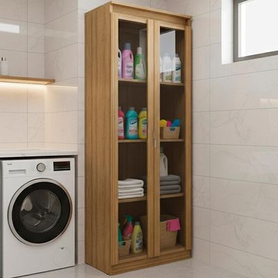 Armario Multiuso 2 Portas Vidro 160x60 Cm Am3111 Amendoa Tecno Mobili Amendoa