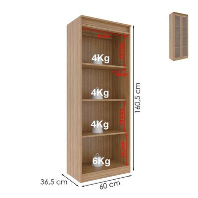 Armario Multiuso 2 Portas Vidro 160x60 Cm Am3111 Amendoa Tecno Mobili Amendoa