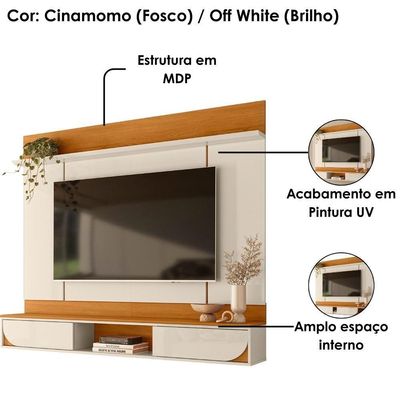Painel Suspenso Para Tv 65 Pol Aura 2 Portas Deslizantes 182 Cm Cinamomo Off White Madetec