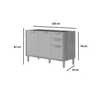 Balcão De Cozinha S/ Tampo Estela C/ 2 Portas E 3 Gavetas 120cm Cinamomo/off White - Mgm