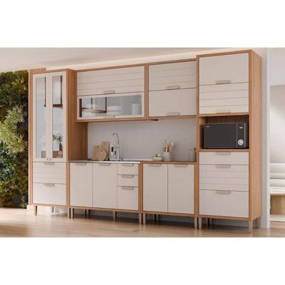 Balcão De Cozinha C/ Tampo Estela C/ 2 Portas 80cm Cinamomo/off White - Mgm