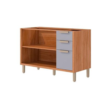 Gabinete P/ Pia Cozinha Balcão S/ Tampo Eloise C/ 2 Portas E 3 Gavetas 120cm Cinamomo/off White - Mgm