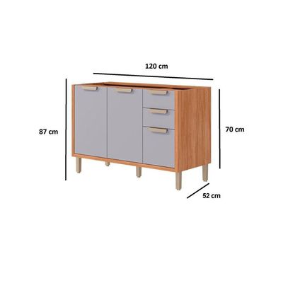 Gabinete P/ Pia Cozinha Balcão S/ Tampo Eloise C/ 2 Portas E 3 Gavetas 120cm Cinamomo/off White - Mgm